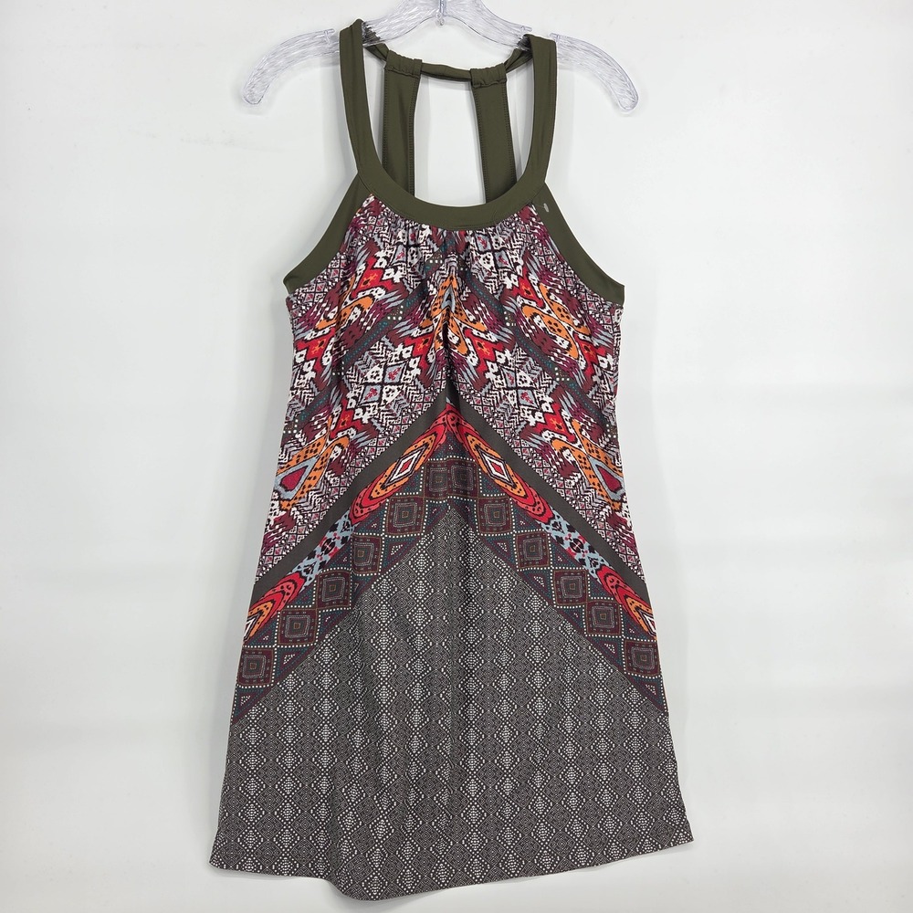 prAna Quinn Dress L Green Boho Eclectic Art-Inspired Geometric Active Outdoors